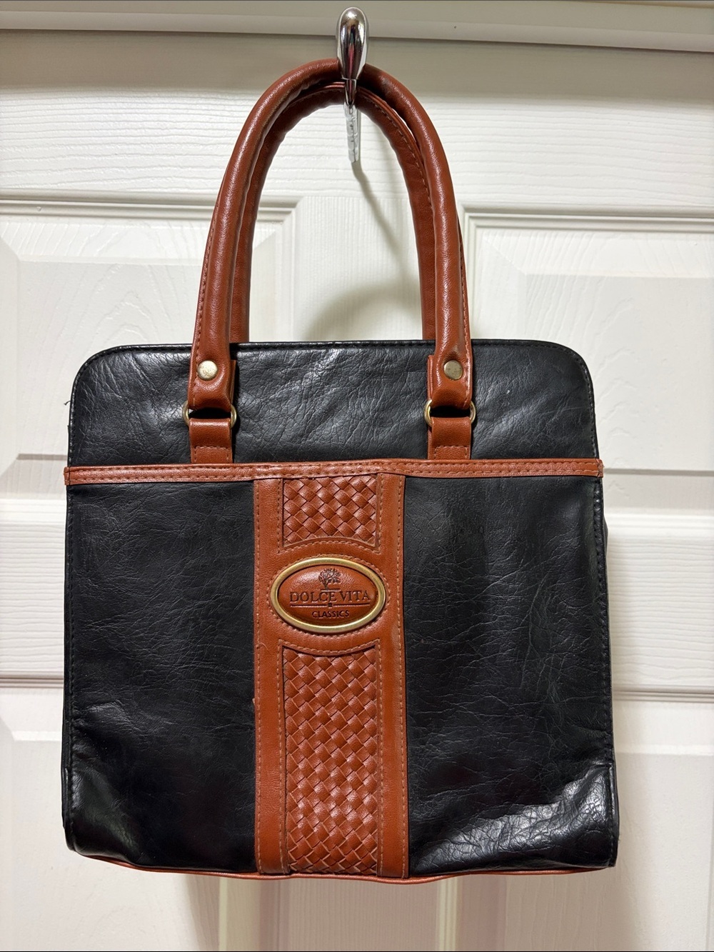 Vintage Dolce Vita Jackson Black and Brown Leather Contrast Carryall
